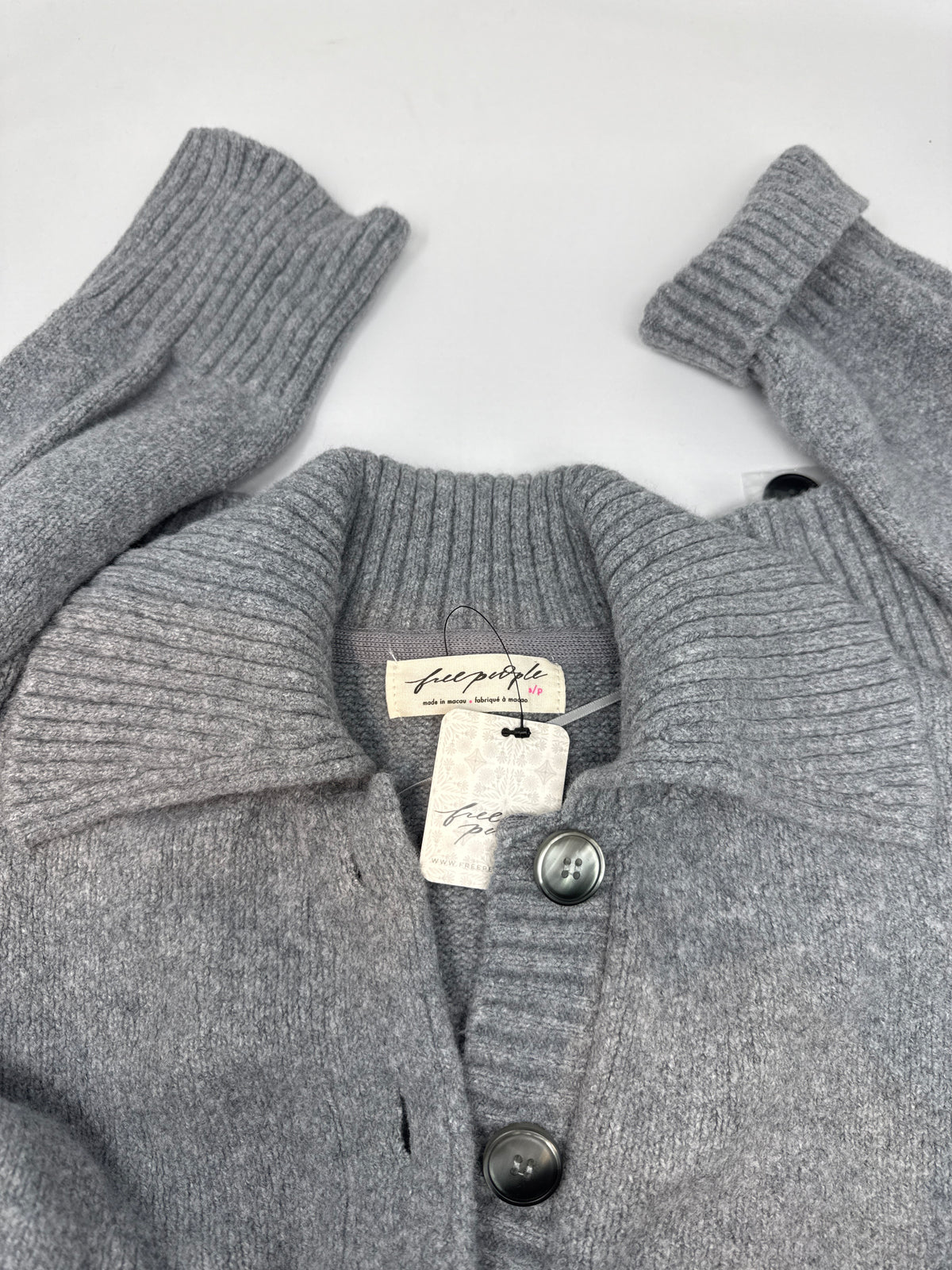 Free People Trading Up Polo Sweater Grey Heather Size S NWT