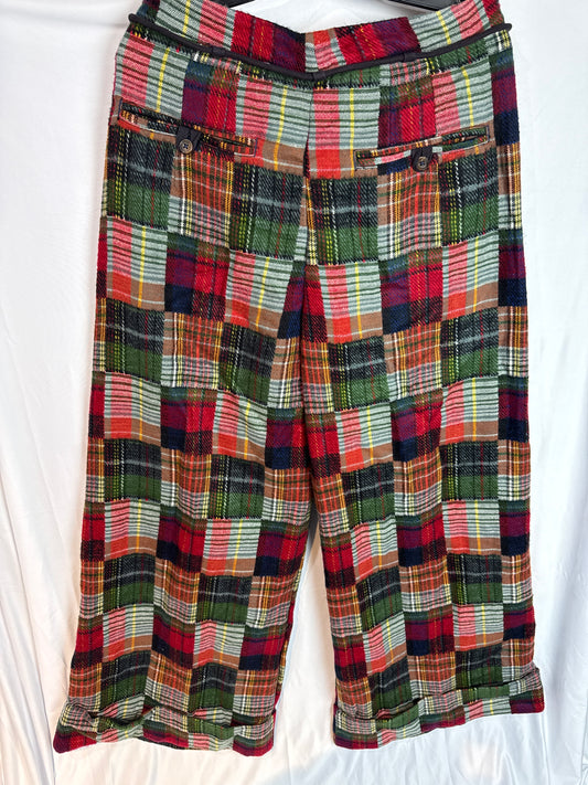 Free People Fillipa Belted Wide Leg Trousers Size 6 Akari Plaid NWT