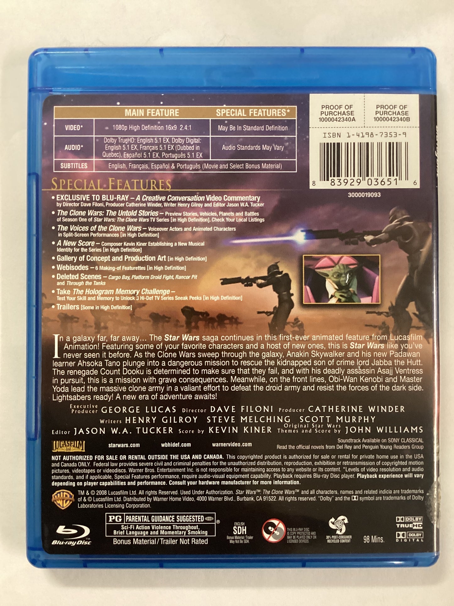 Star Wars ‘The Clone Wars ‘ Blu-ray Disc (used)