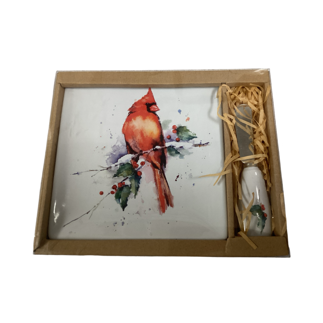 Cardinal and Holly Plate and Spreader Set
