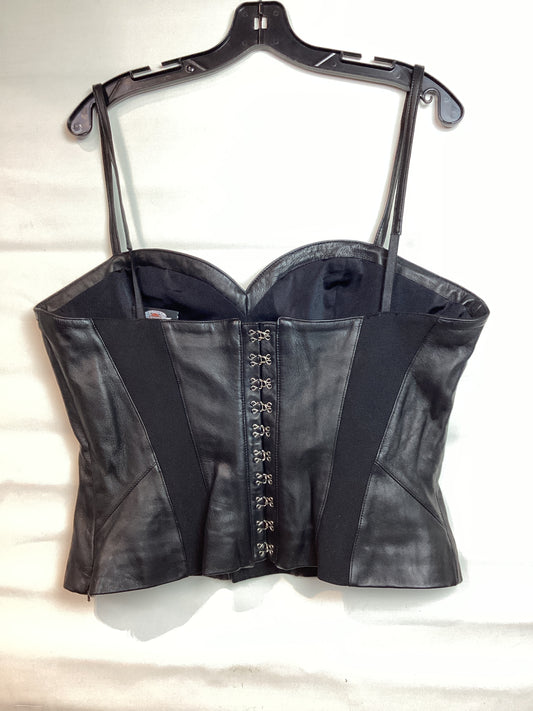 Harley Davidson Vintage Y2K Black Leather Hook-and-Eye Bustier Corset Top
