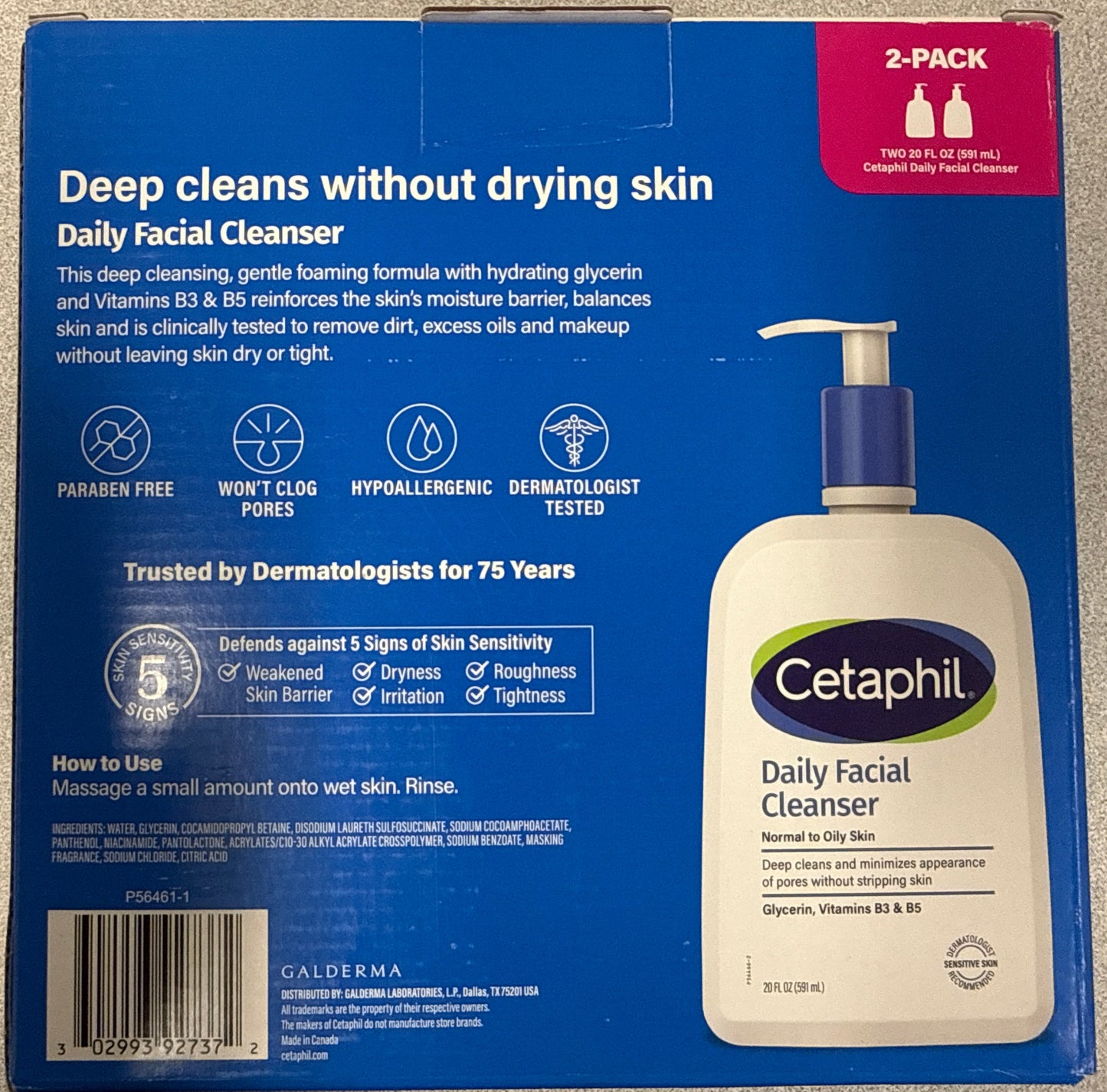 Cetaphil Daily Facial Wash Cleanser for Normal to Oily Skin 20oz (2 Pack)