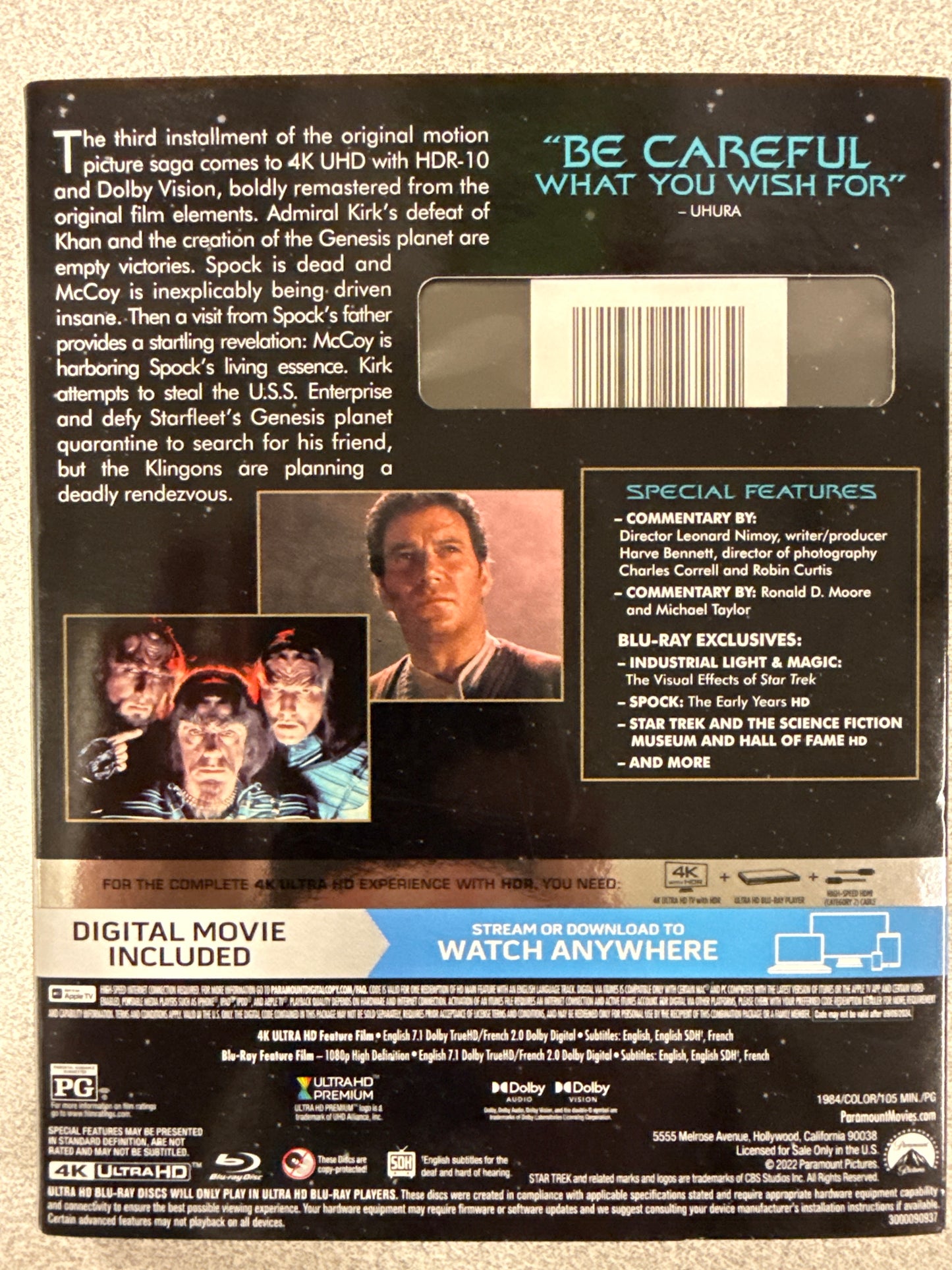 Star Trek III The Search for Spock 4K Ultra HD Blu-ray New Factory Sealed