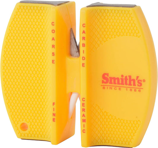 Smith’s CCKS 2-Step Knife Sharpener - Yellow - 2-Step Preset Coarse & Fine Slots - Outdoor Handheld Knife Sharpener - Fishing, Hunting, Fillet, Pocket Knives - Compact Plastic Portable Keychain Tool