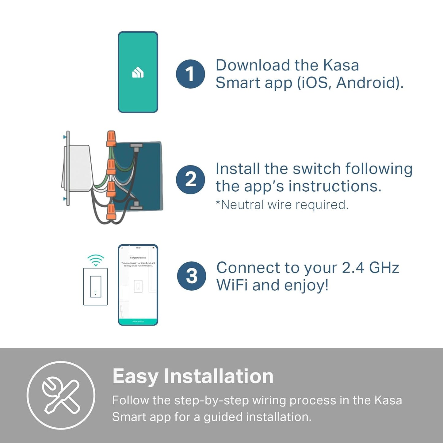 Smart Light Switch HS200, Single Pole, Needs Neutral Wire, 2.4GHz Wi-Fi Light Switch Works with Alexa and Google Home, UL Certified, No Hub Required , White