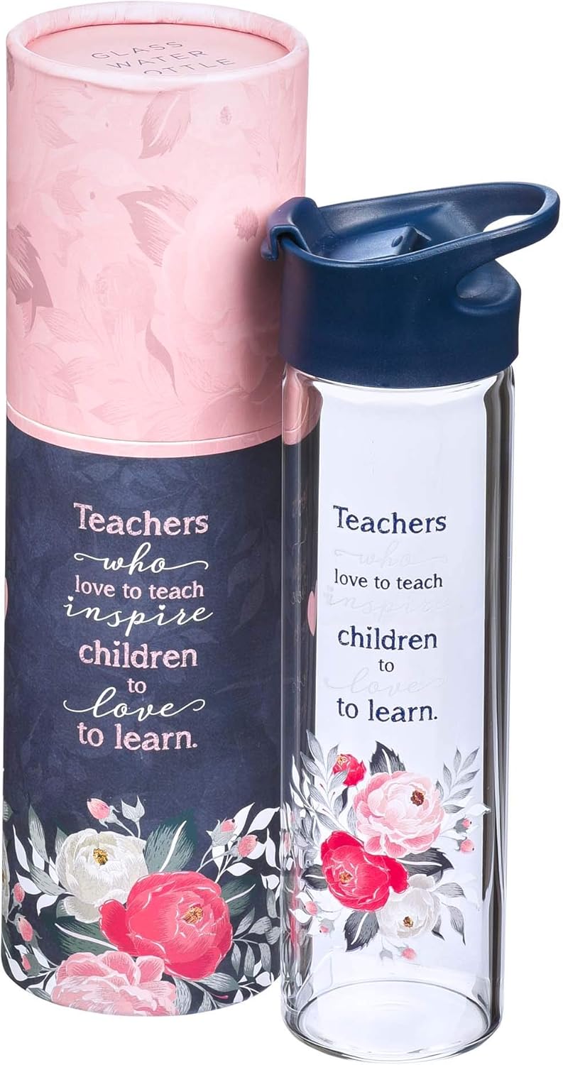 Christian Art Gifts with Love Glass Water Bottle Teachers Who Love to Teach Floral