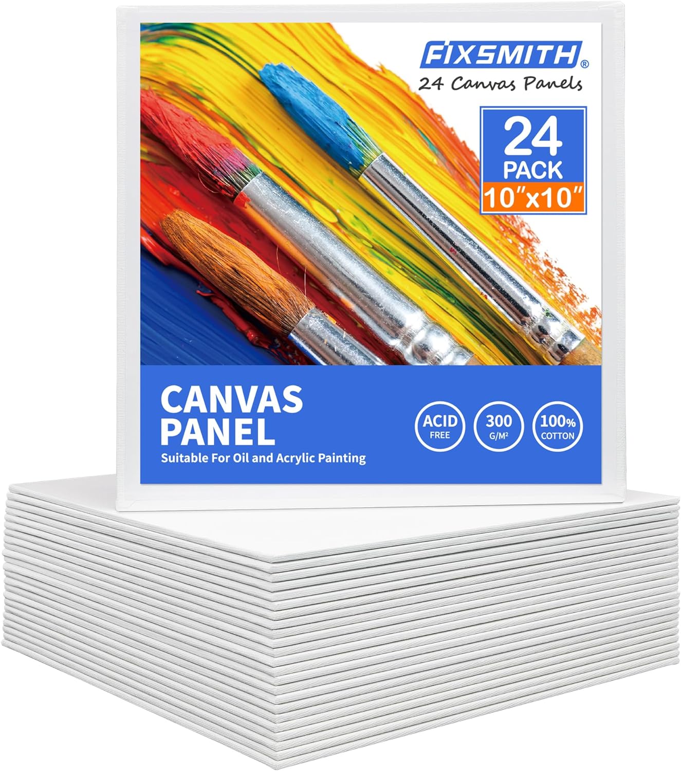 FIXSMITH Canvas Boards for Painting 10x10 Inch, Super Value 24 Pack Paint Canvases