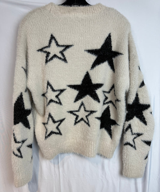 Anthropologie Pilcro Patterned Eyelash Sweater Women’s Medium Cream Black Stars