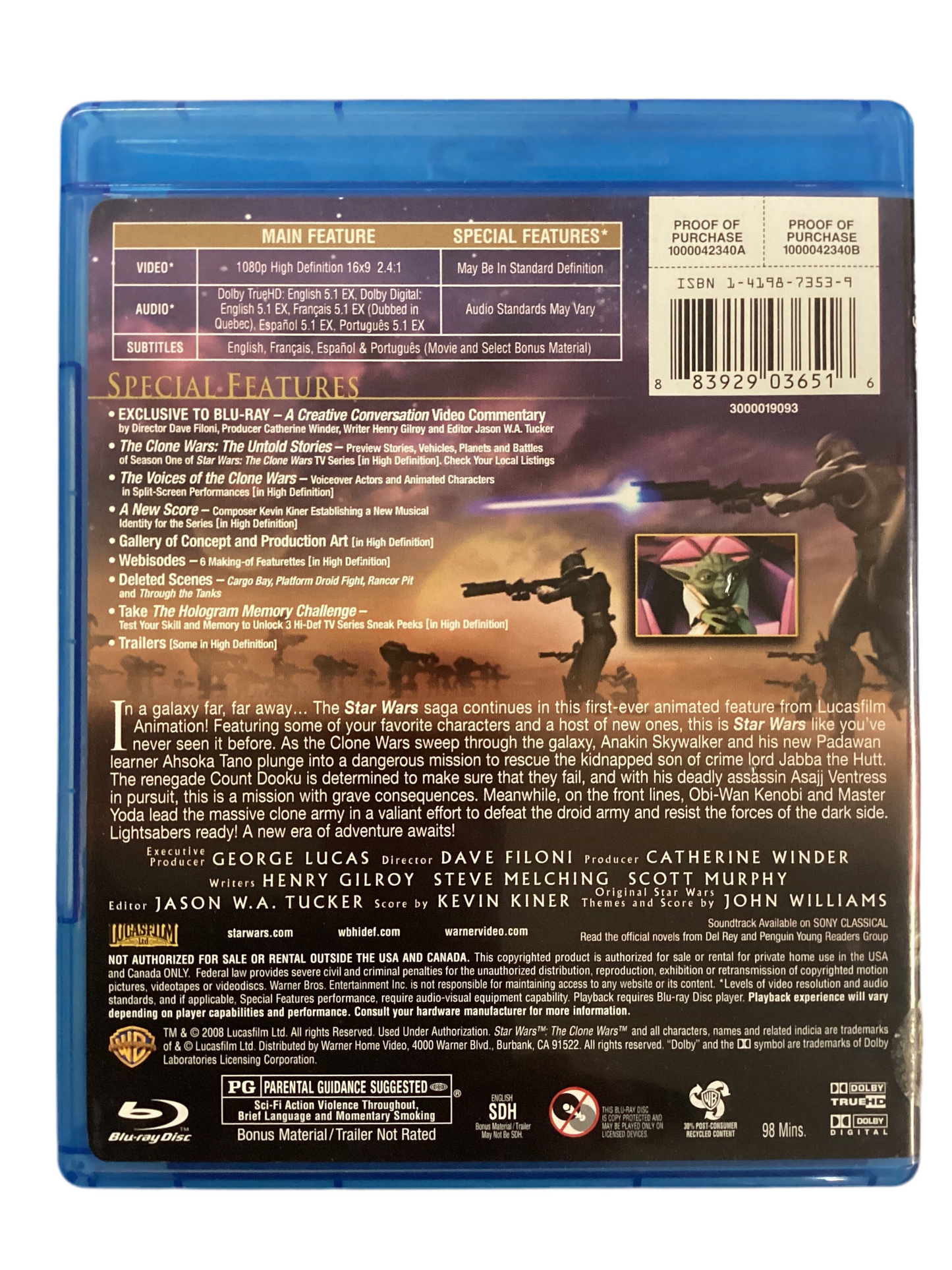 Star Wars ‘The Clone Wars ‘ Blu-ray Disc (used)