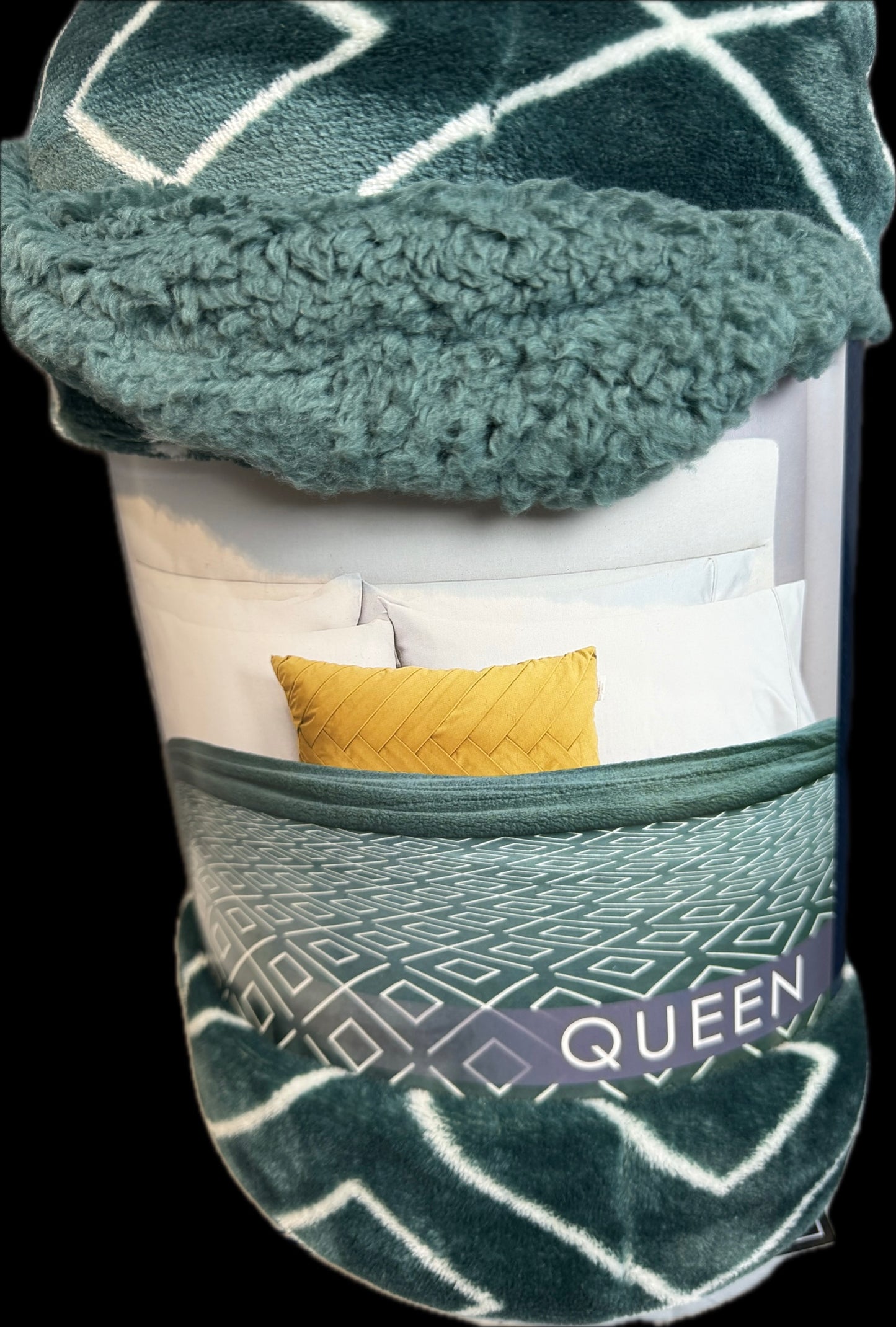 Reversible Fleece Blanket Queen Size Green White - Used