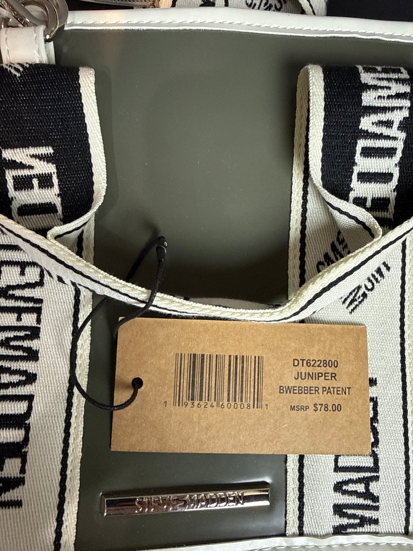 Steve Madden Bwebber Convertible Tote Bag Black White Faux Leather DT622800