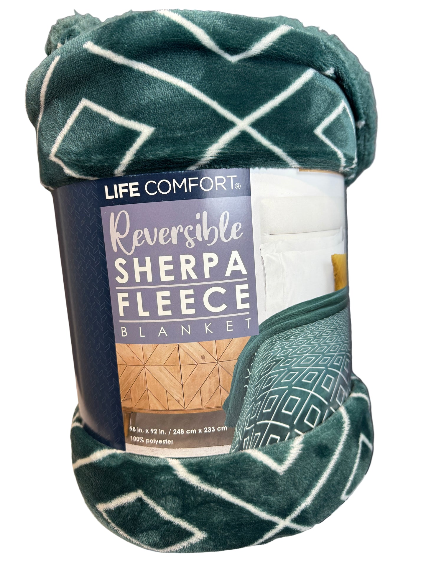 Reversible Fleece Blanket Queen Size Green White - Used