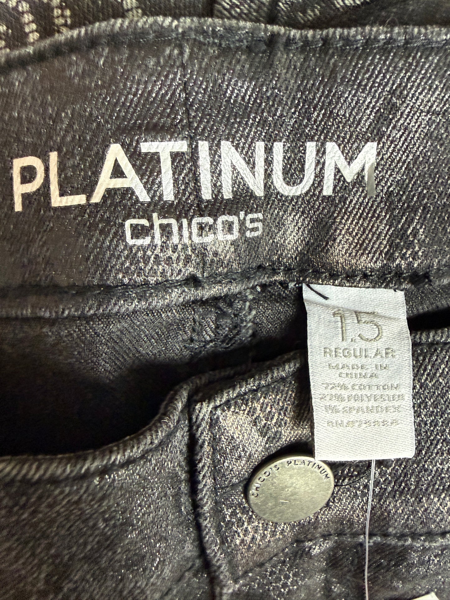 Chico's Platinum Denim Coated Lace Jeans Slim Leg 1.5 - Used