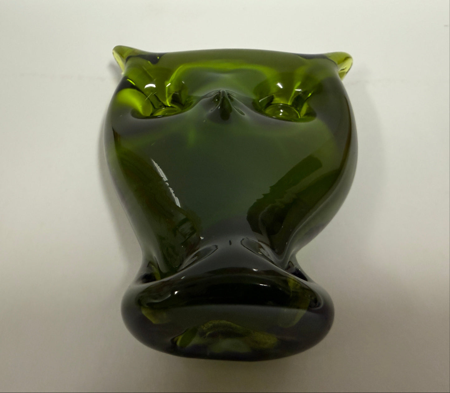Viking Glass Green Owl Vintage Paperweight - Used