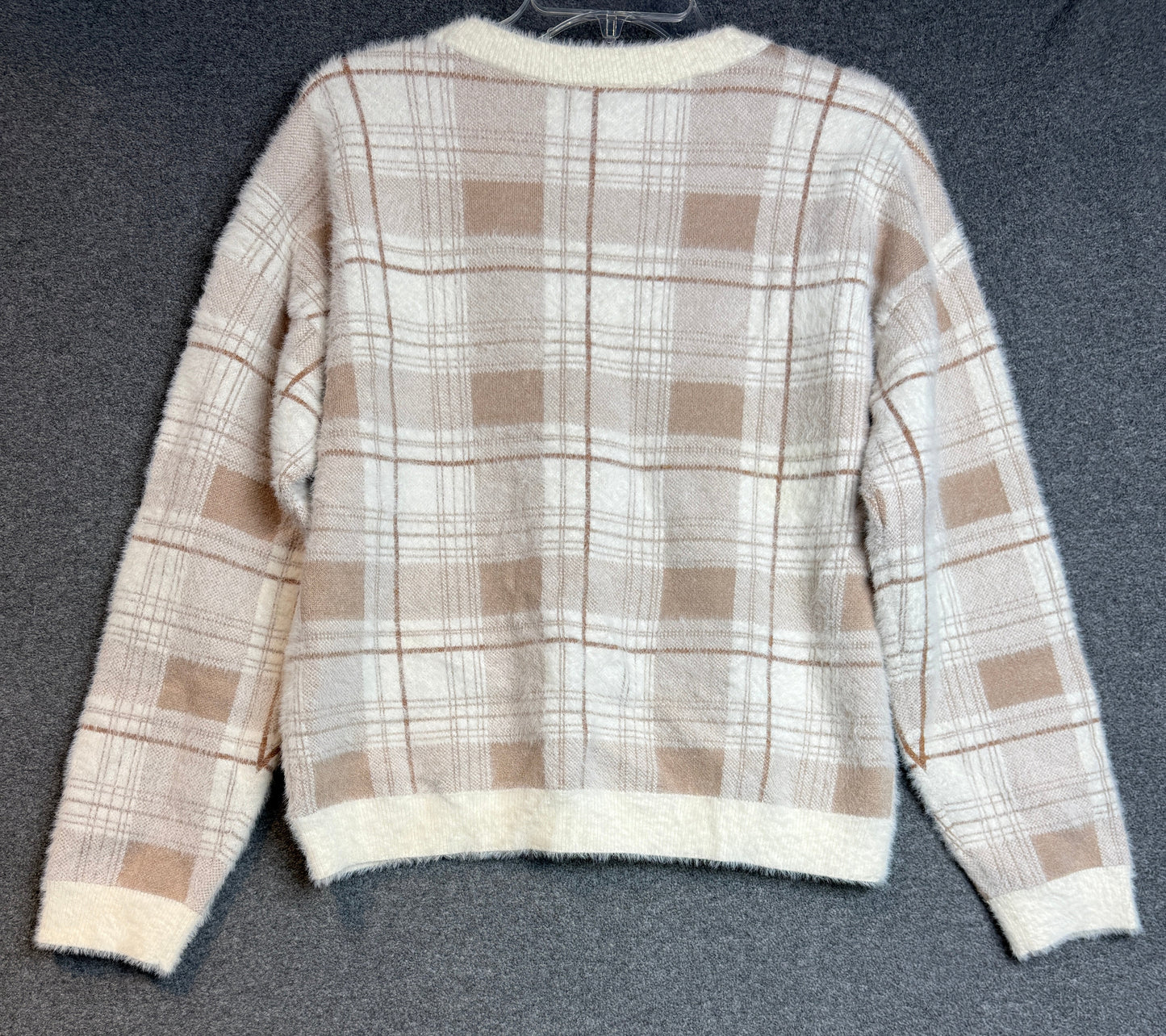 Cyrus Fuzzy Pullover Sweater Hamilton Windowpane White Beige - Used