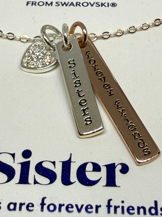 Brilliance Sisters Are Forever Friends Heart Necklace Swarovski Crystals - Used