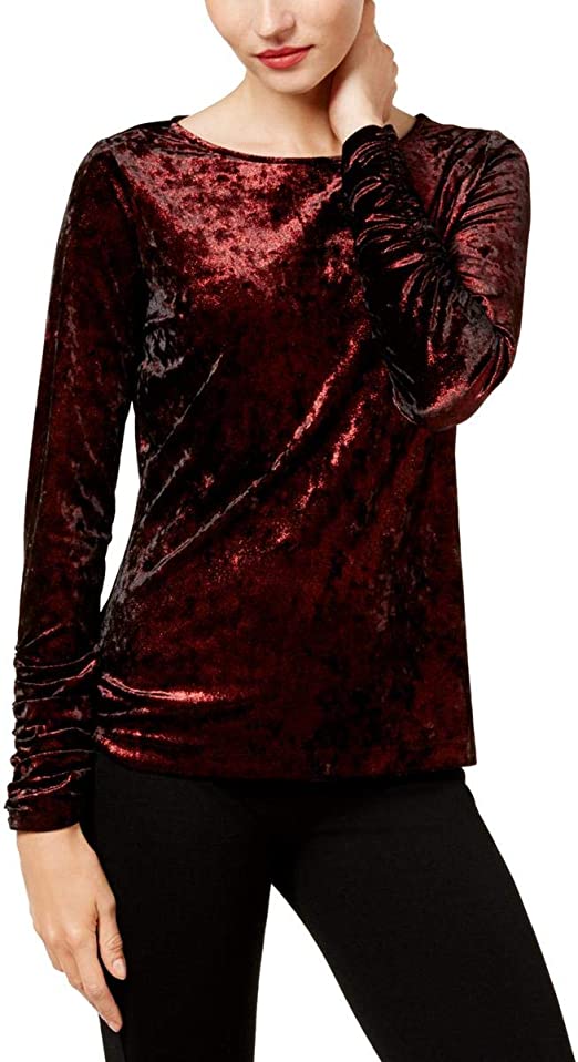 Vince Camuto Womens Velvet Metallic Pullover Top Red XS
