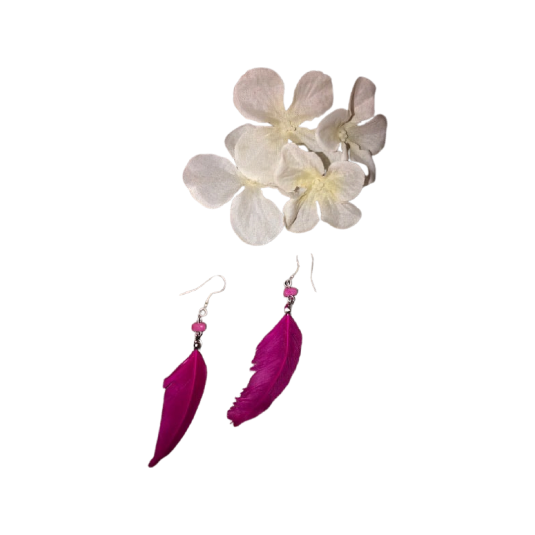 Pink Feather Earrings - Used