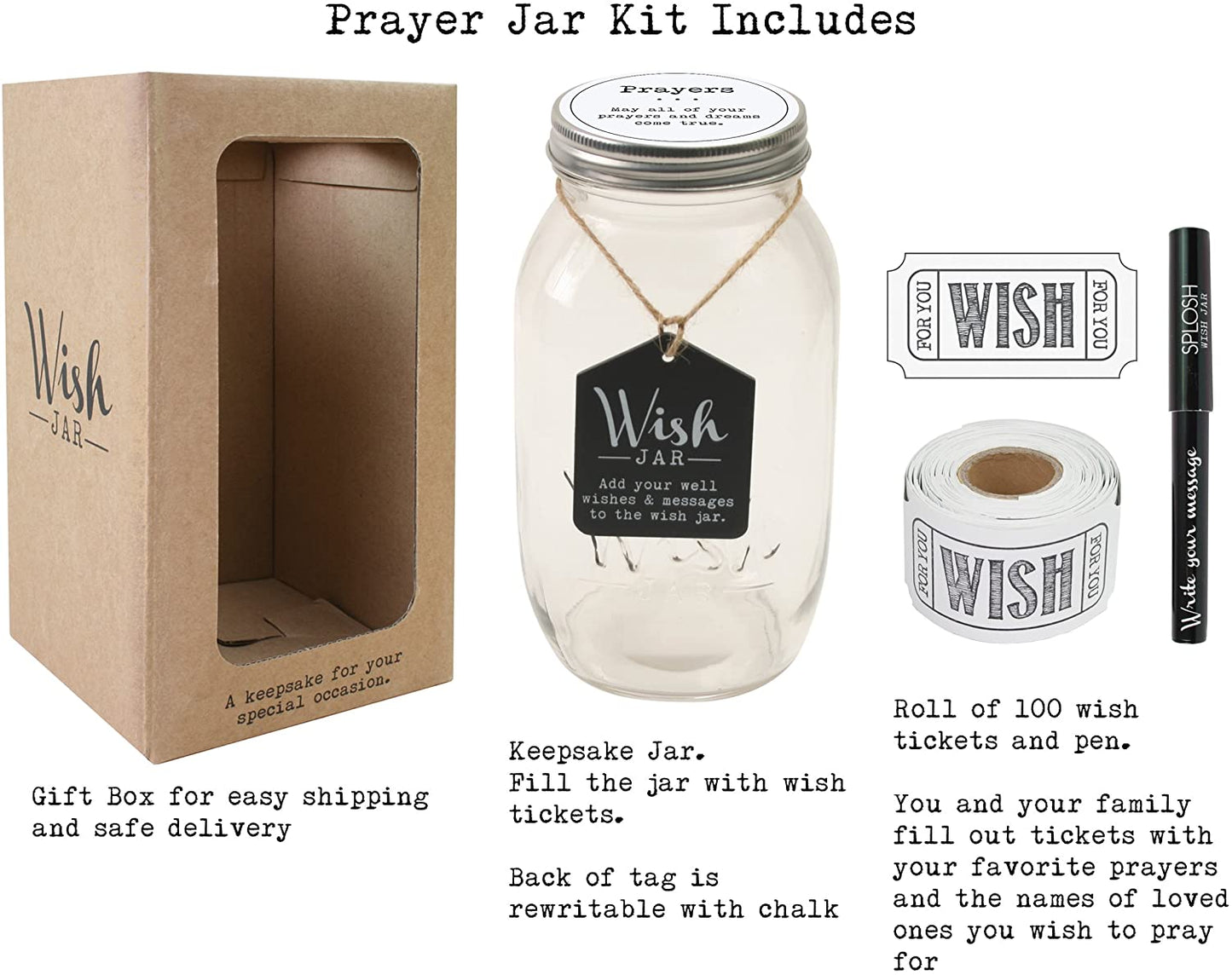 TOP SHELF Prayer Wish Jar ; Personalized Religious Gift for Him & Her; Unique and Thoughtful Gift Ideas for Friends and Family ; Kit Comes with 100 Tickets and Decorative Lid