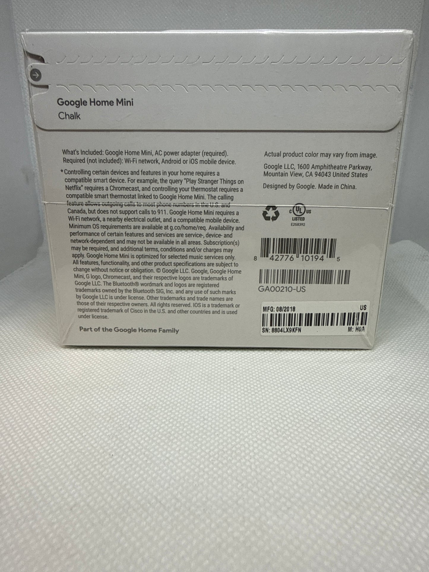 Google Home Mini Smart Speaker in the Chalk - light gray - 1st Generation - Used - Unopened