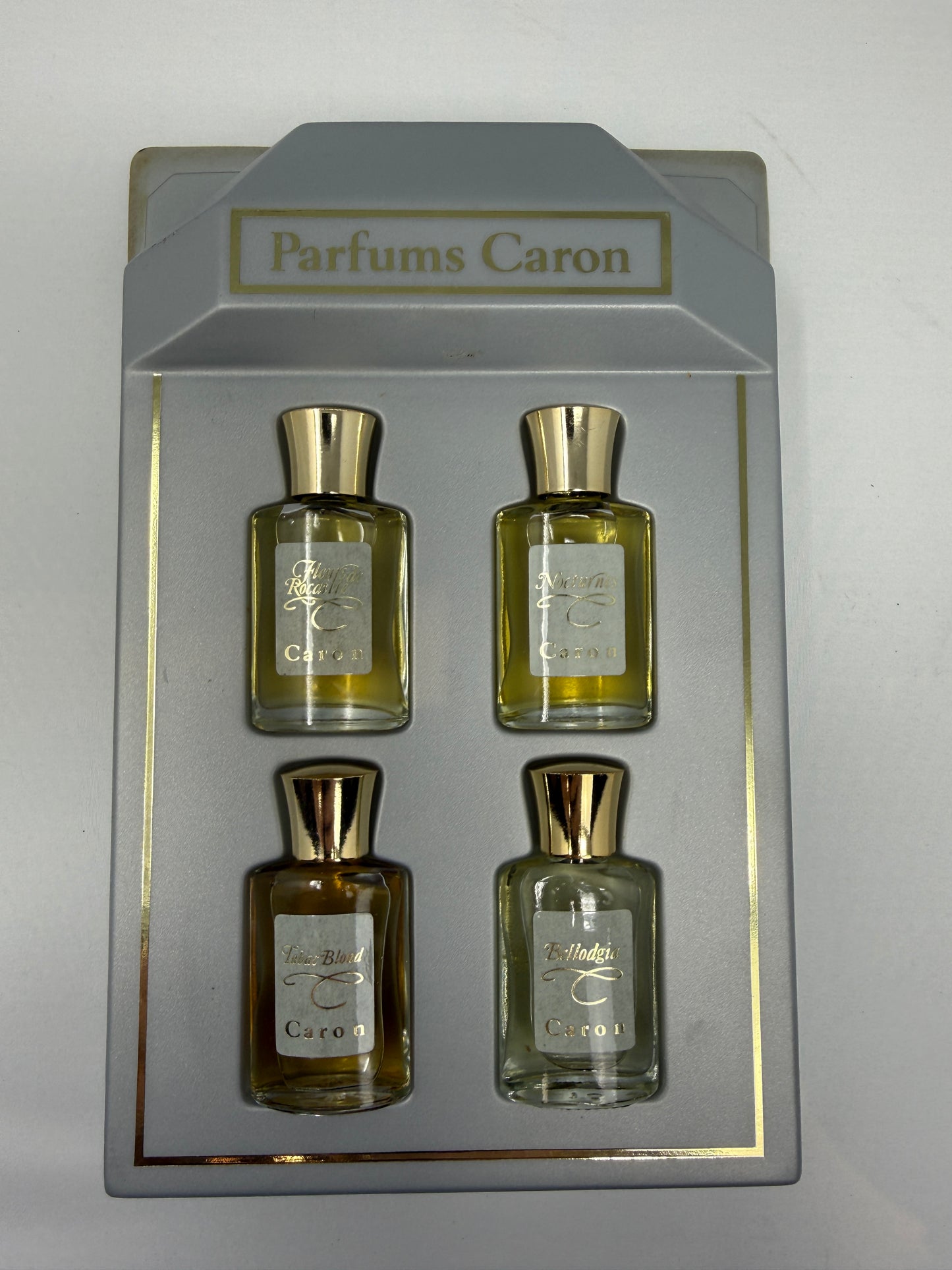 Vintage Parfums Caron 4-Piece 1/4 oz Parfum Collection – Tabac Blond, Bellodgia, Nocturnes & Fleurs de Rocaille