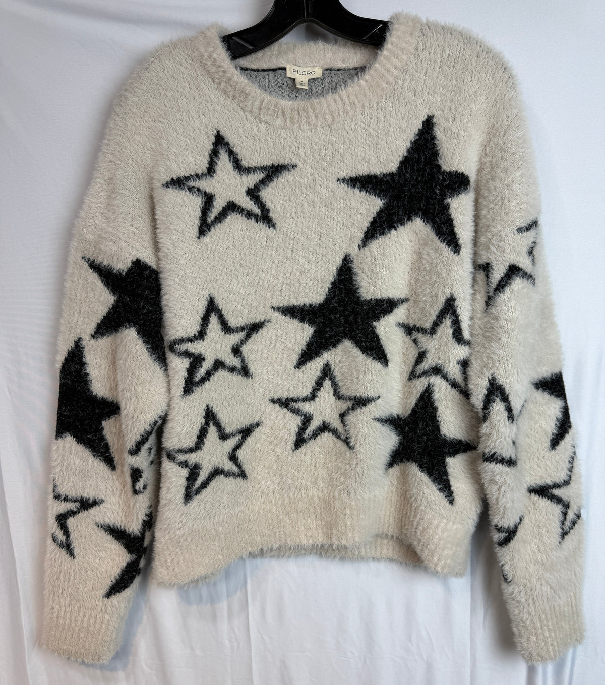 Anthropologie Pilcro Patterned Eyelash Sweater Women’s Medium Cream Black Stars