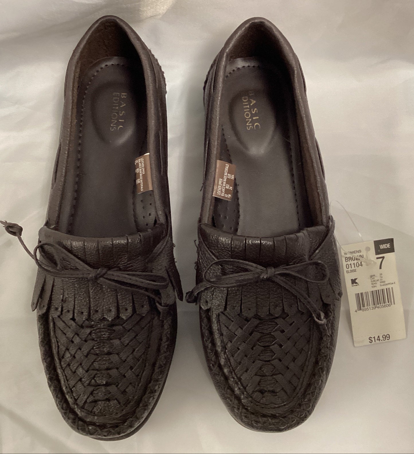 Basic Editions Women's Eloise Leather Wide Width Moccasin Brown Size 7 (Previously Owned- Like New Condition)