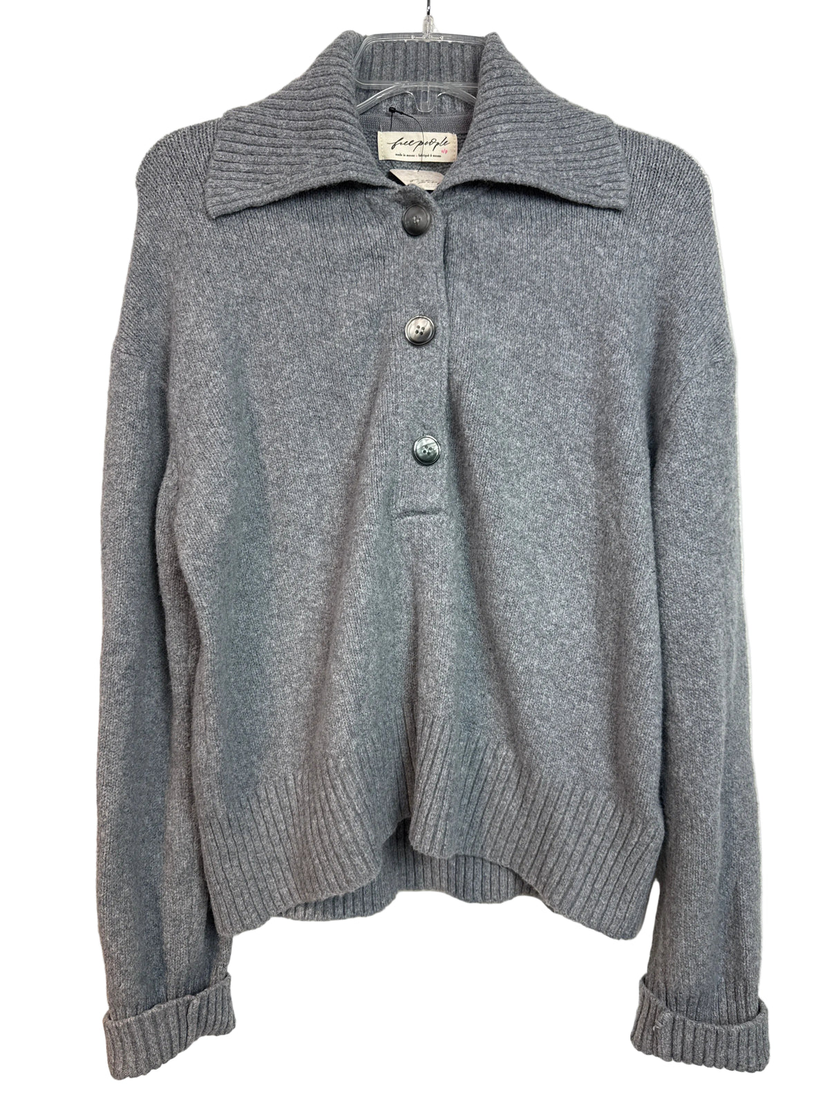Free People Trading Up Polo Sweater Grey Heather Size S NWT