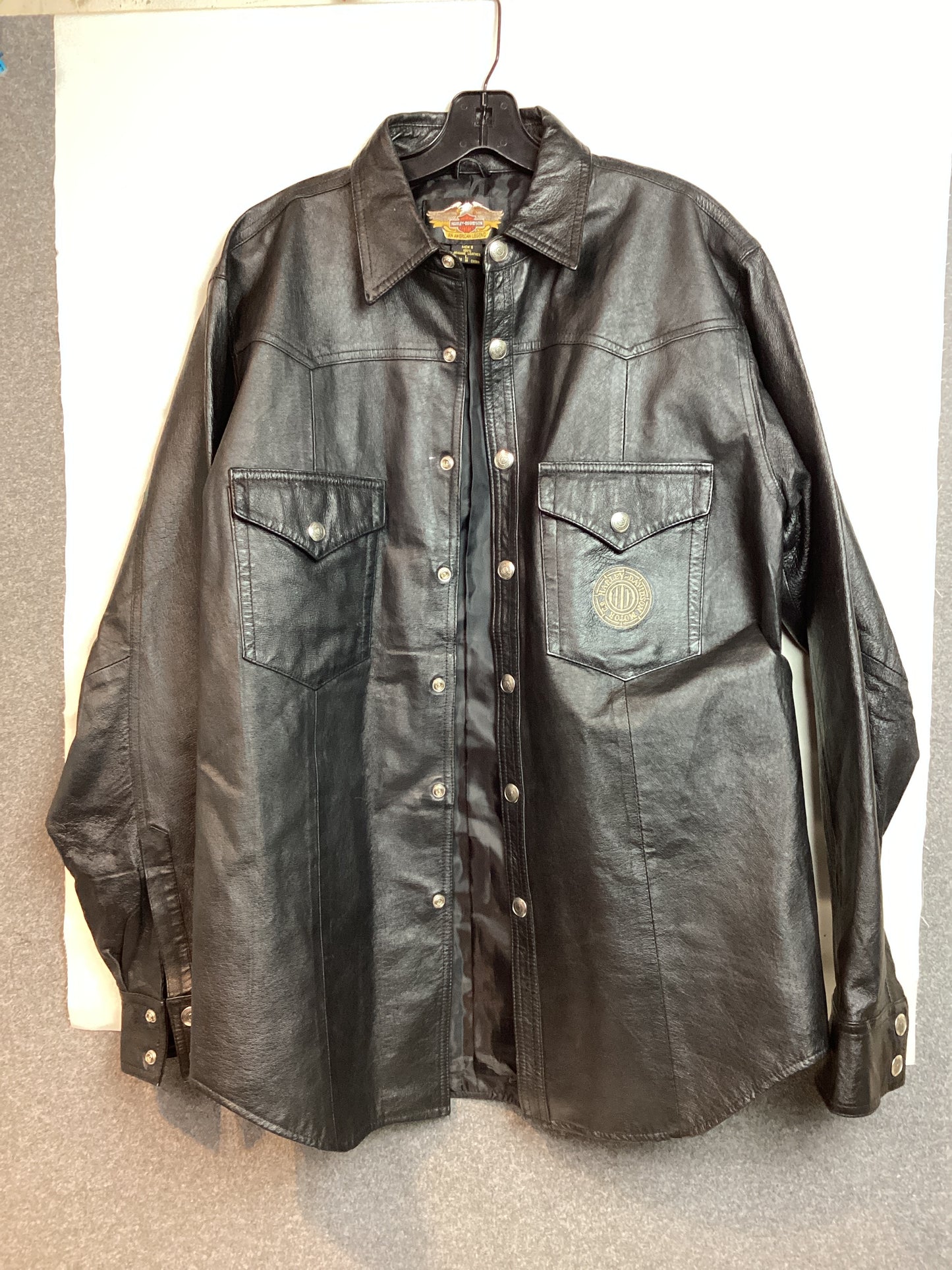 Harley Davidson Vintage Genuine Leather Shirt Jacket Black Mens L (Previously Owned)
