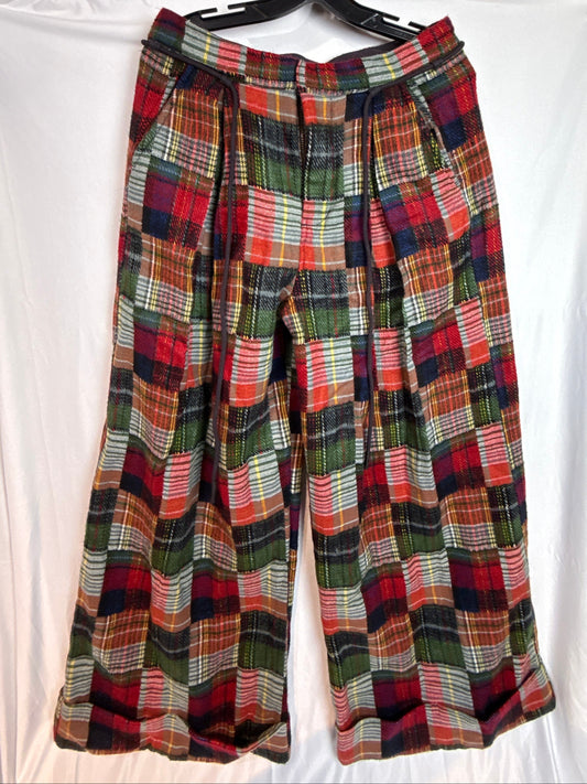 Free People Fillipa Belted Wide Leg Trousers Size 6 Akari Plaid NWT