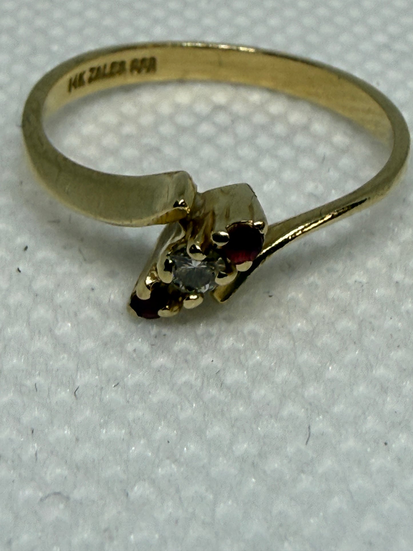 Ruby and Diamond Three Stone Ring in 14K Gold - Used