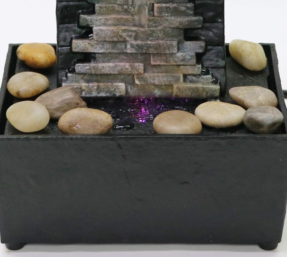Nature's Mark 10" H Slate Brick Wall Tabletop Water Fountain with Natural River Rocks and Color Changing LED Lights
