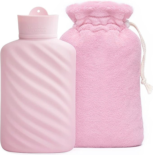 Microwaveable Silicone Hot Water Bottle with Cover(1 Liter), MEETRUE Innovative BPA-Free Silicone Hot Water Bag Hot Water Bottles for Pain Relief, Hot & Cold Therapies-Gift for Women Children Elderly