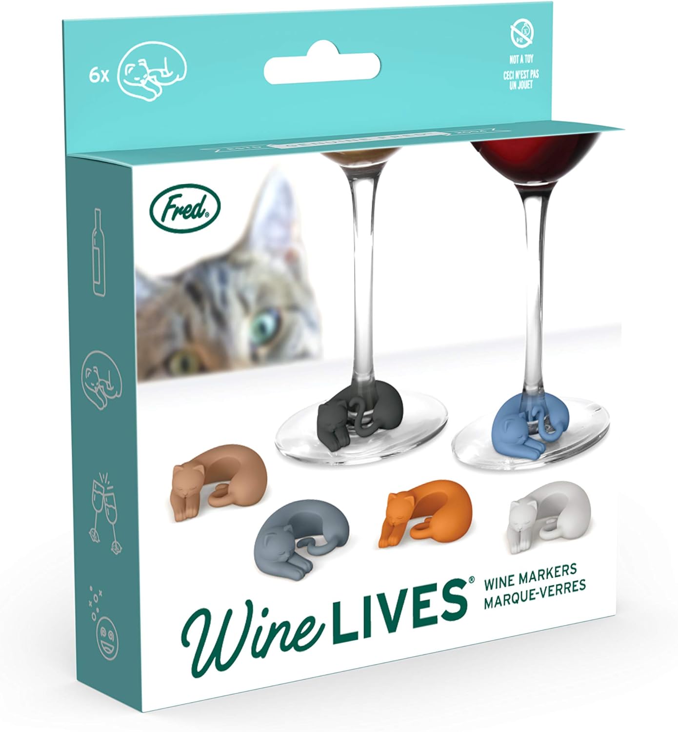Genuine Fred Wine Lives Kitty Drink Markers, Set of 6