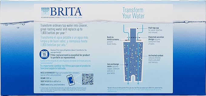 Brita Standard Water Filter, Standard Replacement Filters for Pitchers and Dispensers, BPA Free - 5 Count