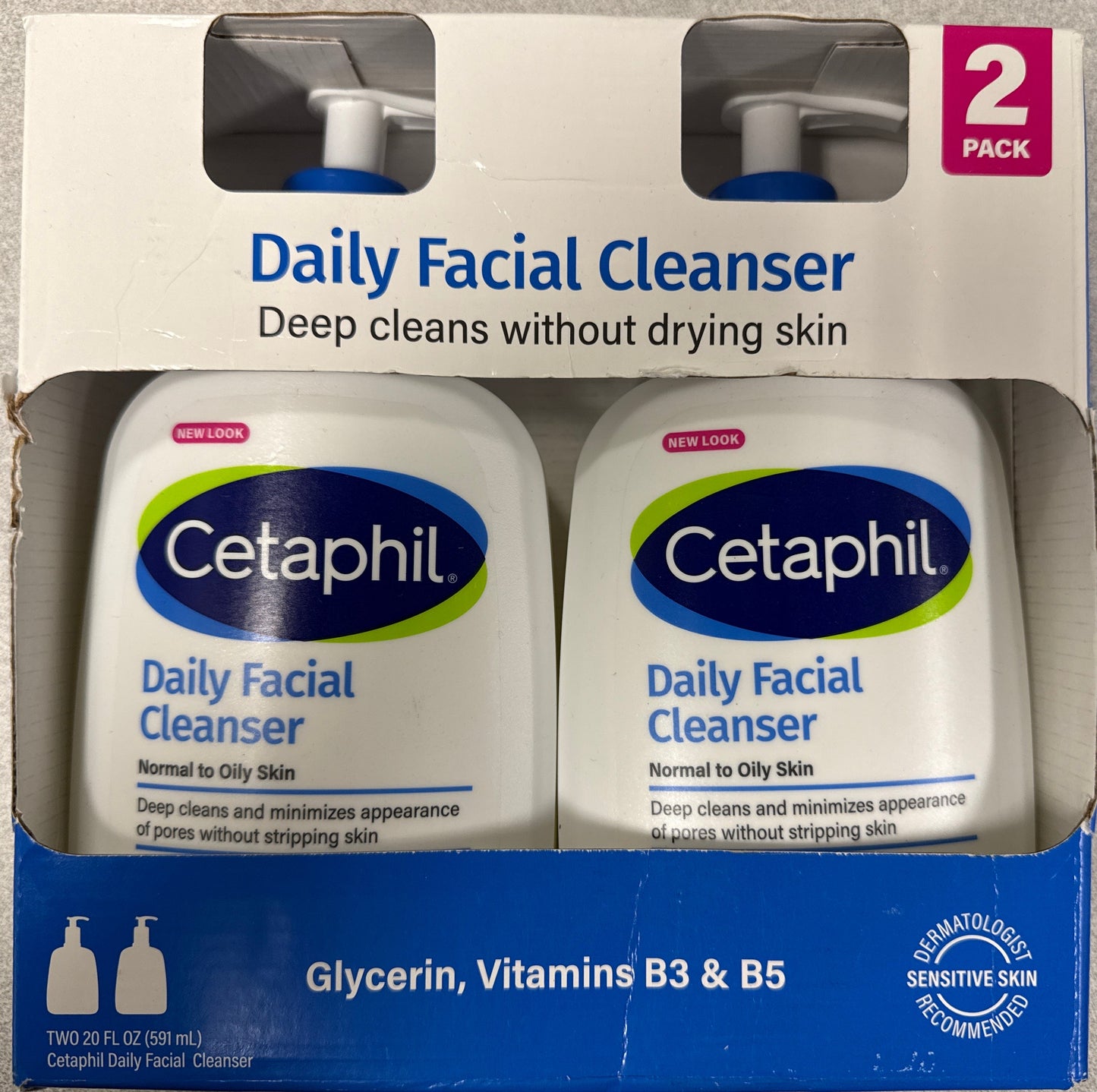 Cetaphil Daily Facial Wash Cleanser for Normal to Oily Skin 20oz (2 Pack)