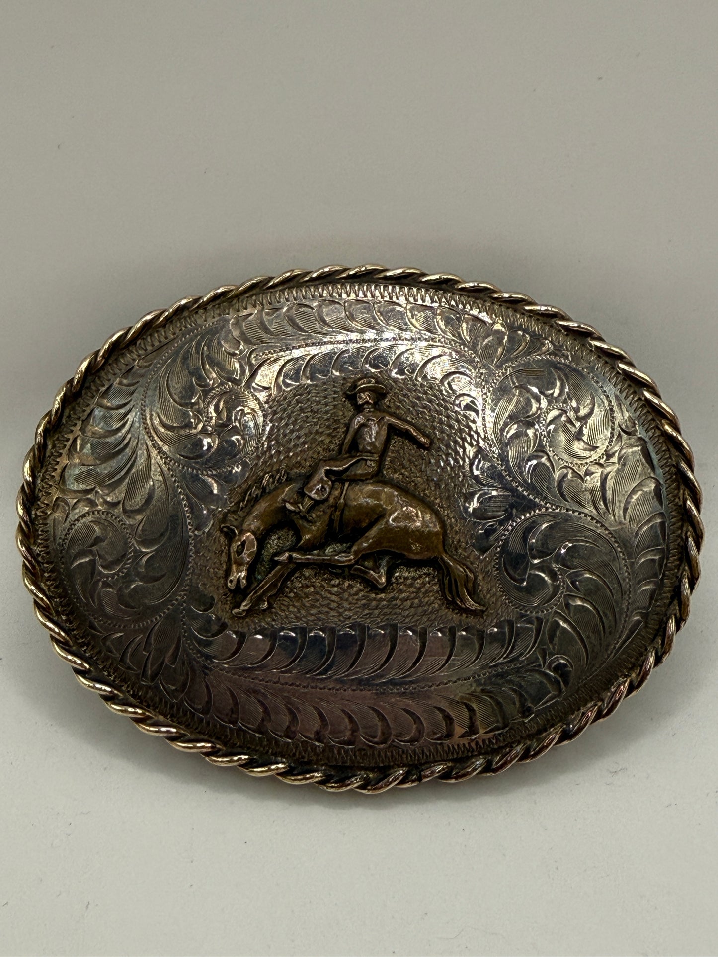 Boyd Sterling Silver Overlay Bucking Bronco Rider Belt Buckle