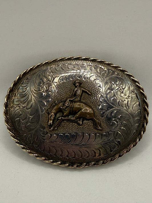Boyd Sterling Silver Overlay Bucking Bronco Rider Belt Buckle