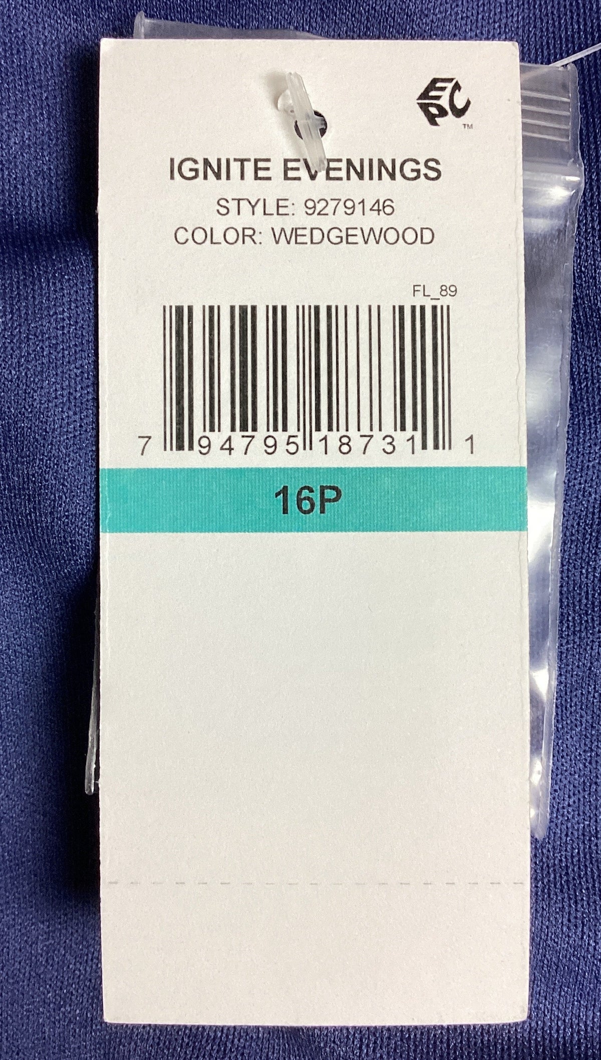 Ignite Evenings Dress Wedgewood Color Size16P (Previously Owned- Like New Condition With Tags)
