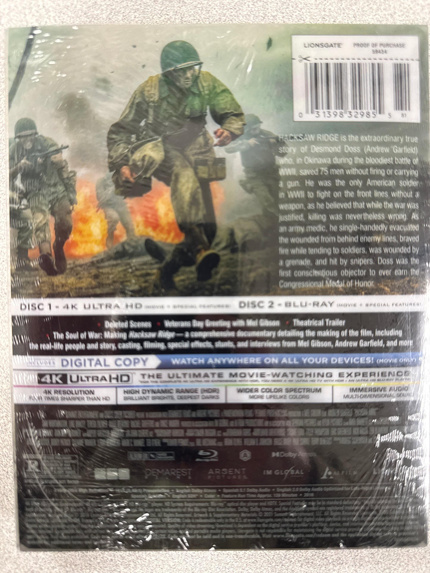 Hacksaw Ridge 4K Ultra HD Blu-ray New Factory Sealed