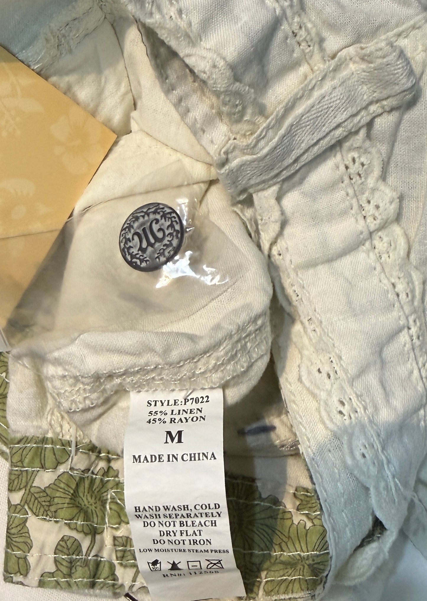 Miss Me Summer Linen Bermuda Shorts With Lace And Green Floral Belt Rhinestone Pockets
