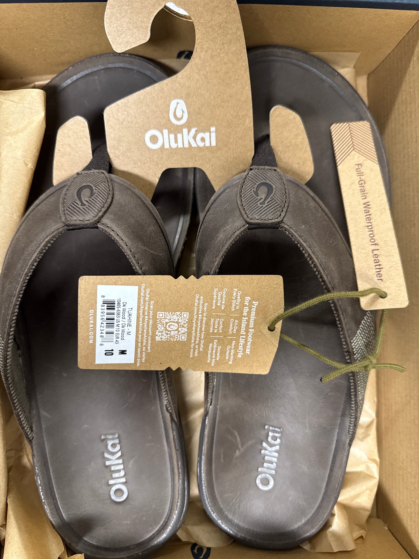 Olukai Tuahine Sandals - Men's Dk Wood - Brown  - Size 10 - NWT