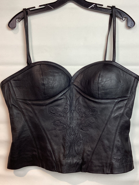 Harley Davidson Vintage Y2K Black Leather Hook-and-Eye Bustier Corset Top