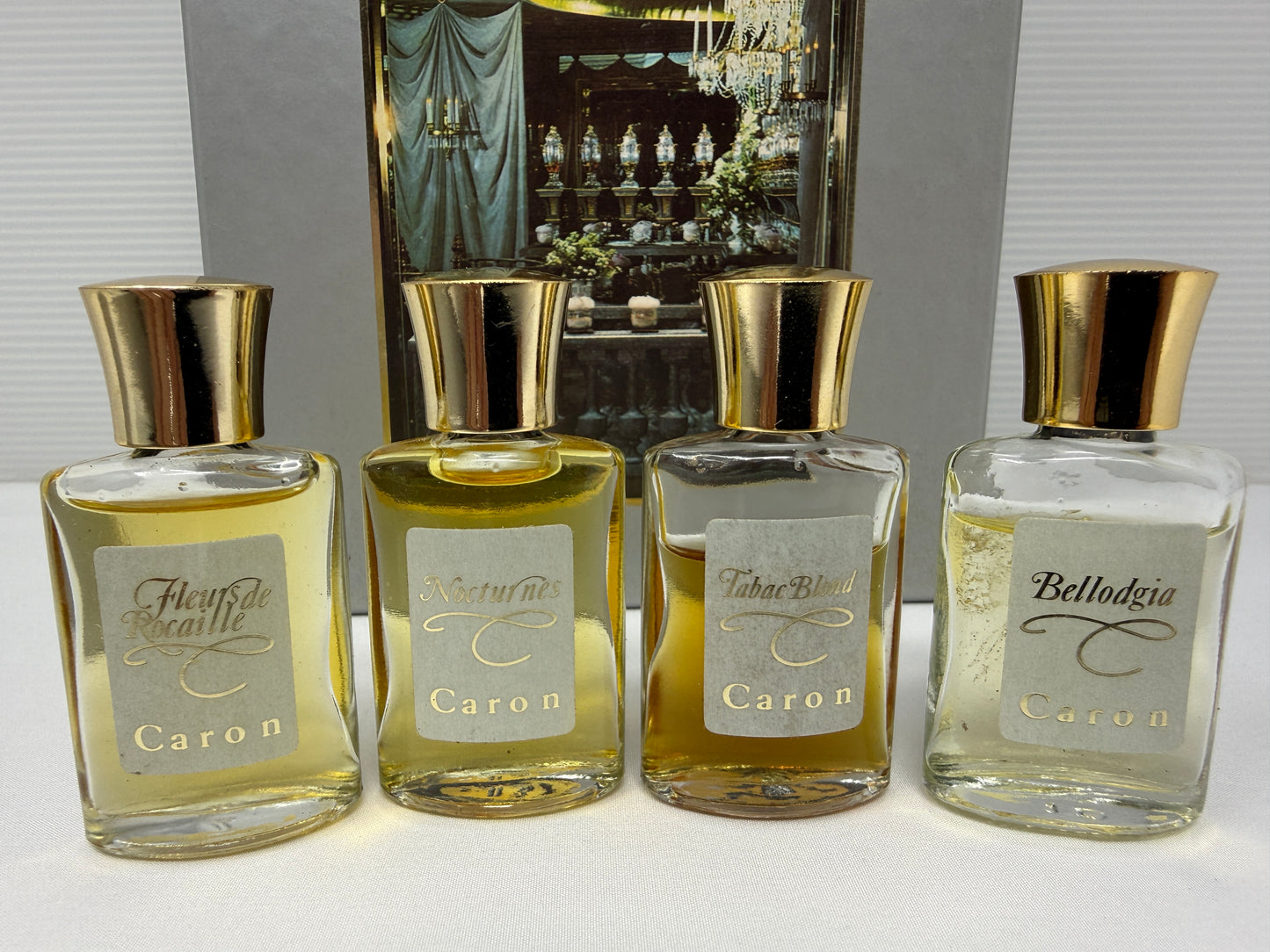 Vintage Parfums Caron 4-Piece 1/4 oz Parfum Collection – Tabac Blond, Bellodgia, Nocturnes & Fleurs de Rocaille