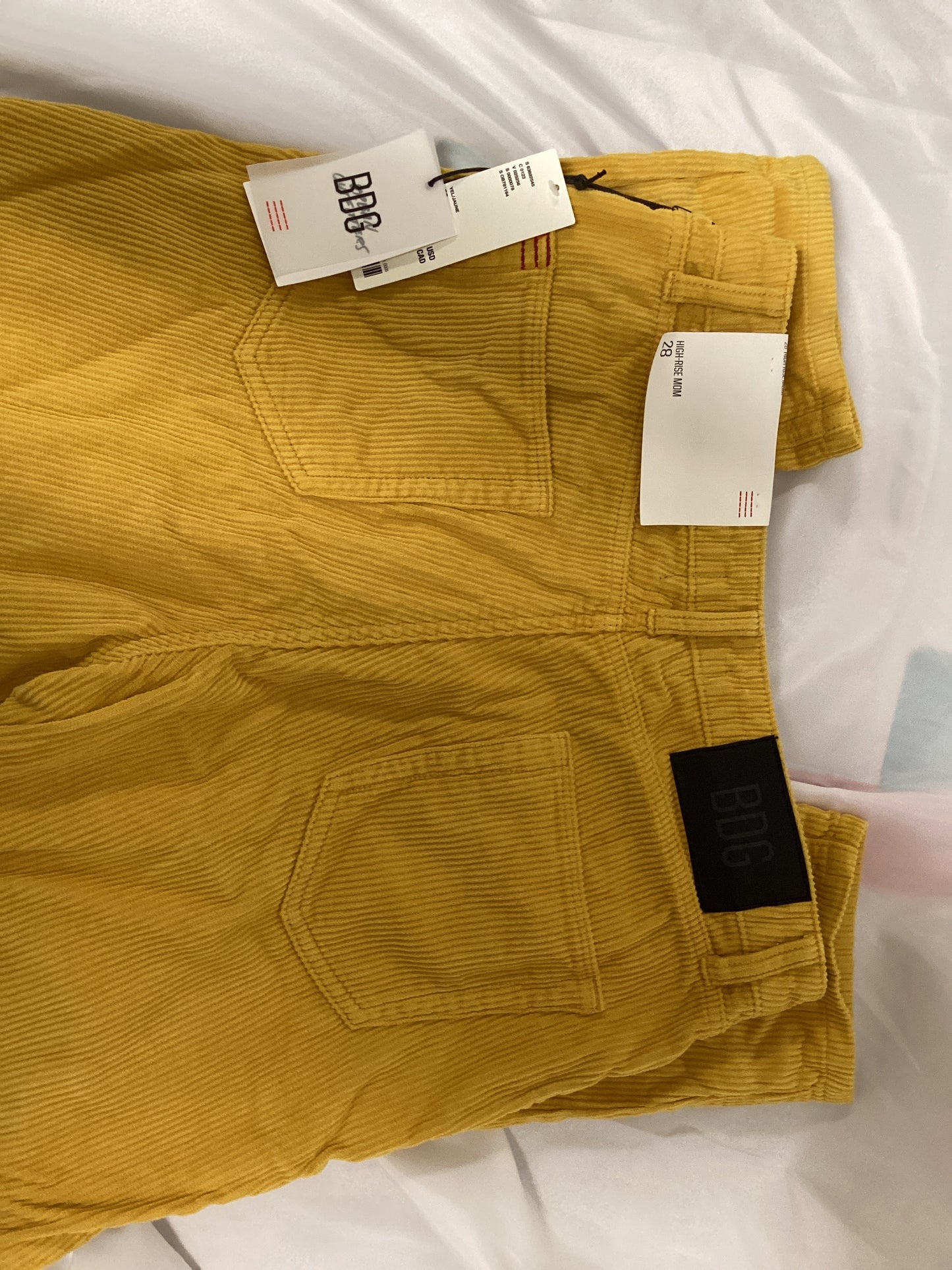 BDG High Rise Mom Corduroy Yellow Pants Size 28 (Previously Owned- Like New Condition)