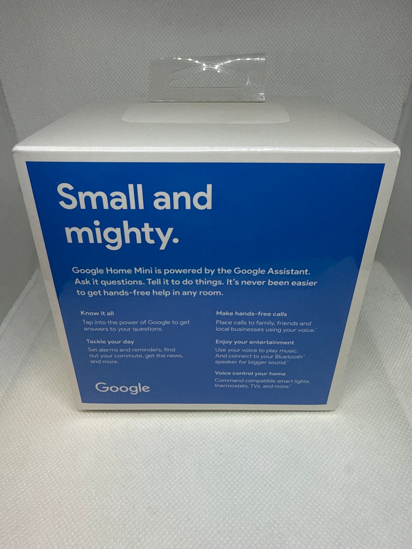 Google Home Mini Smart Speaker in the Chalk - light gray - 1st Generation - Used - Unopened