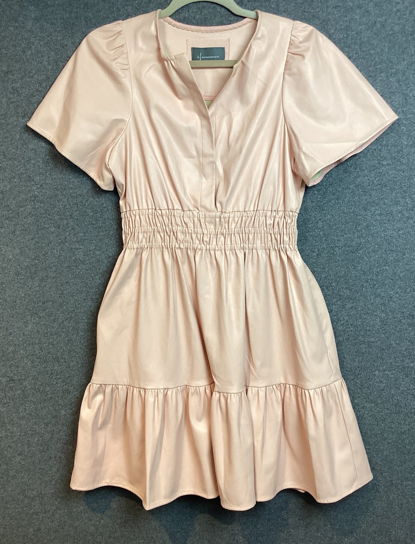 Anthropologie Vegan Faux Leather Dress Light Pink Size XS (Previously Owned- Like New Condition)
