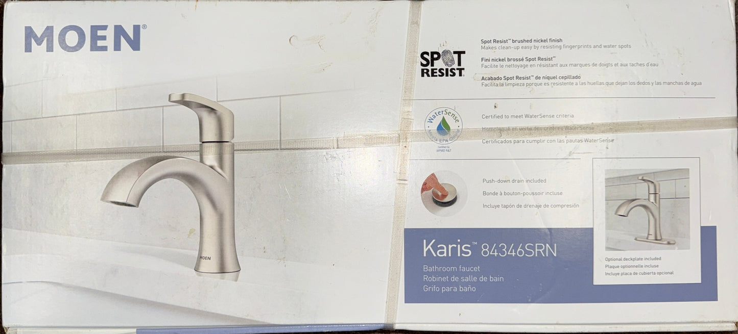 Moen Karis Single Hole Single Handle Bathroom Faucet in Spot Resist Brushed Nickel (Used - Unopened)