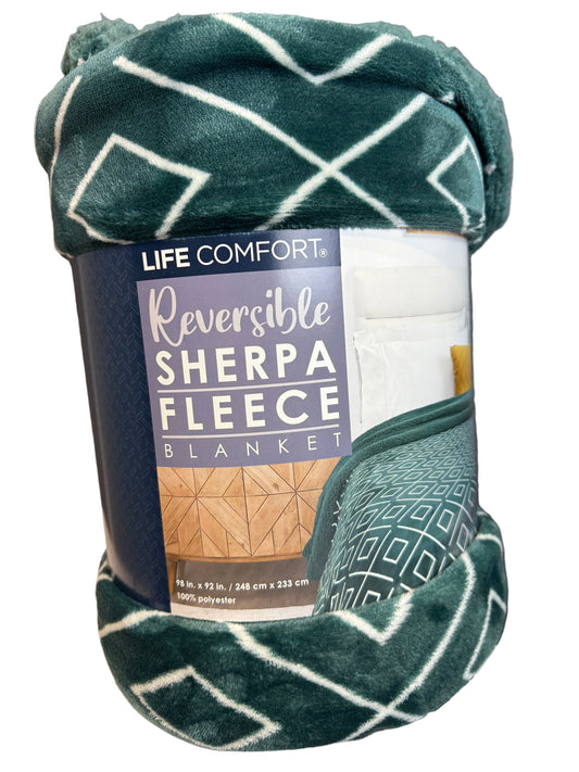 Reversible Fleece Blanket Queen Size Green White - Used