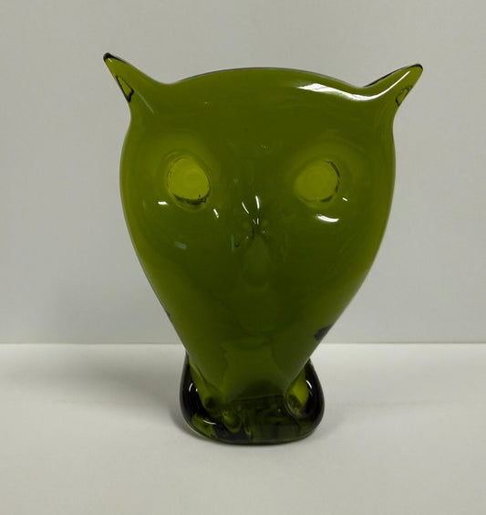 Viking Glass Green Owl Vintage Paperweight - Used